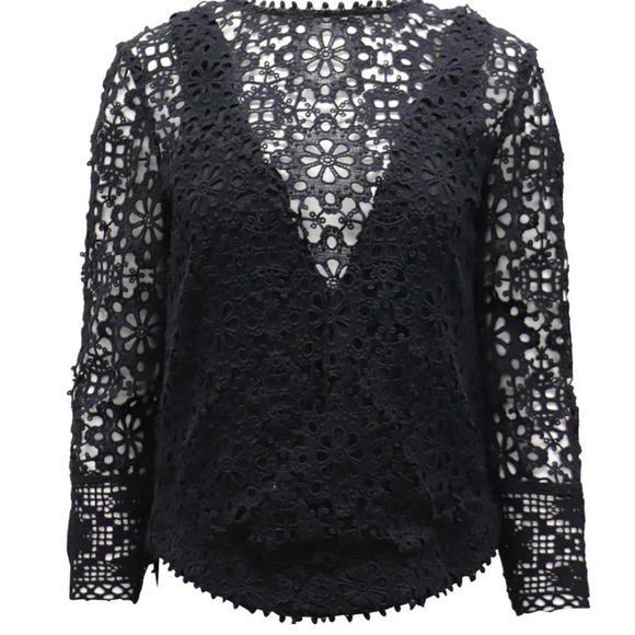 SEA New York Eyelet Cotton Top in Black - Picture 1 of 7